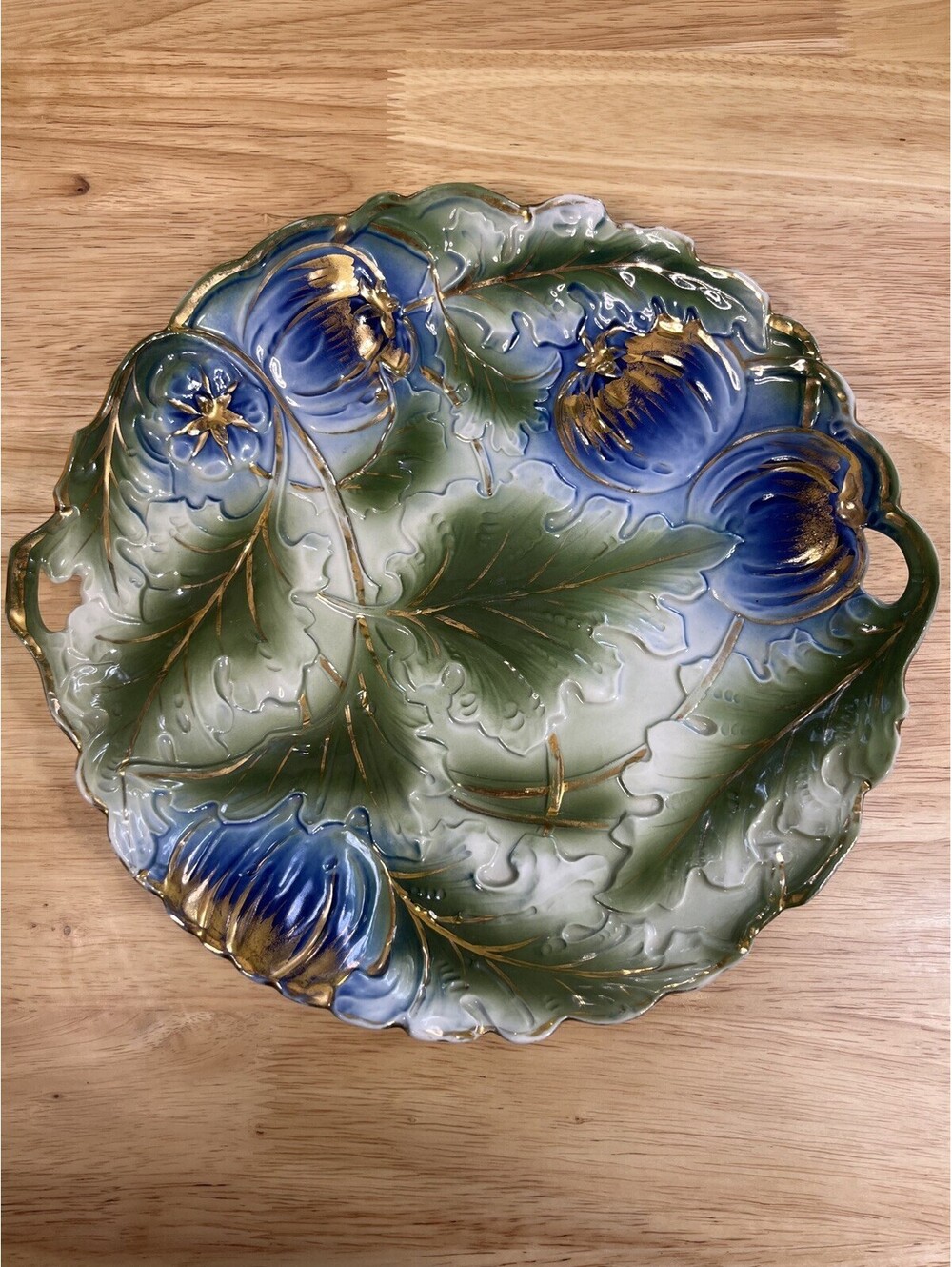 Vintage IPF Ilumenau Porcelain Factory Germany Ceramic Serving Tray Blue Gold